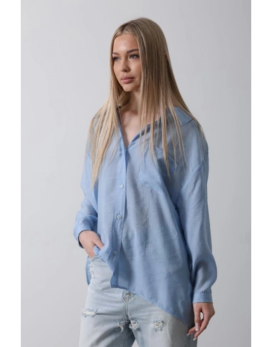 Cepli Oversize Gömlek  Koyu Mavi