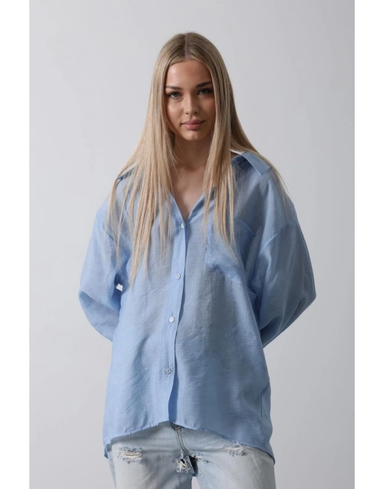 Cepli Oversize Gömlek  Koyu Mavi