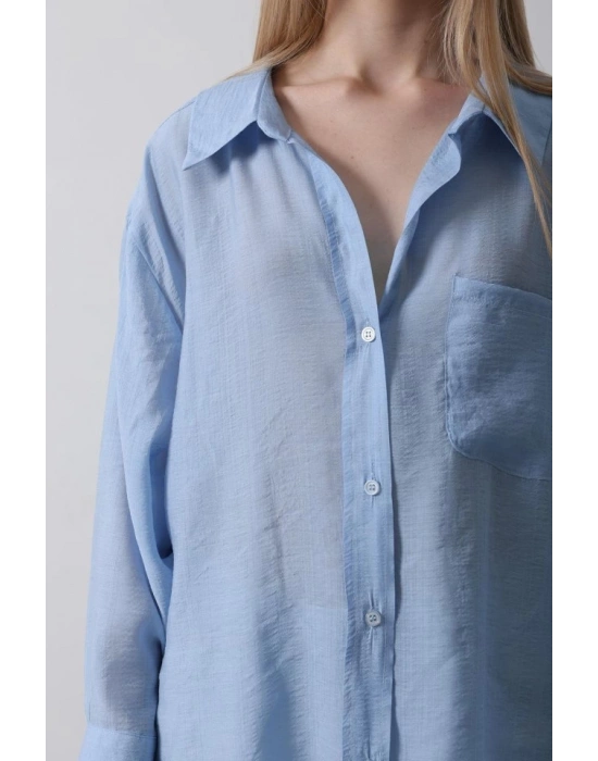 Cepli Oversize Gömlek  Koyu Mavi