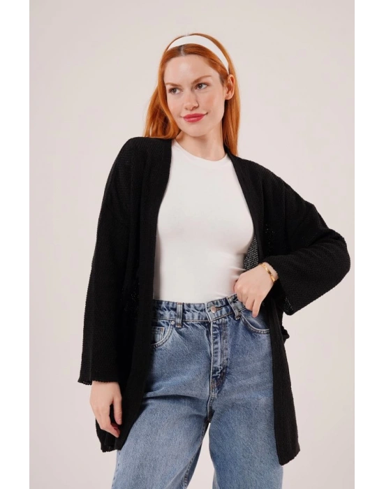 Cepli Salaş Model Triko Uzun Siyah Hırka