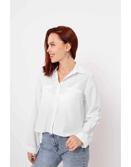 Cepli Uzun Kol Gömlek  Beyaz