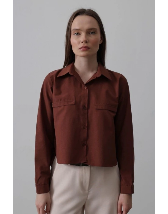 Cepli Uzun Kol Gömlek  Koyu Kahve