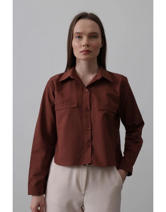 Cepli Uzun Kol Gömlek  Koyu Kahve