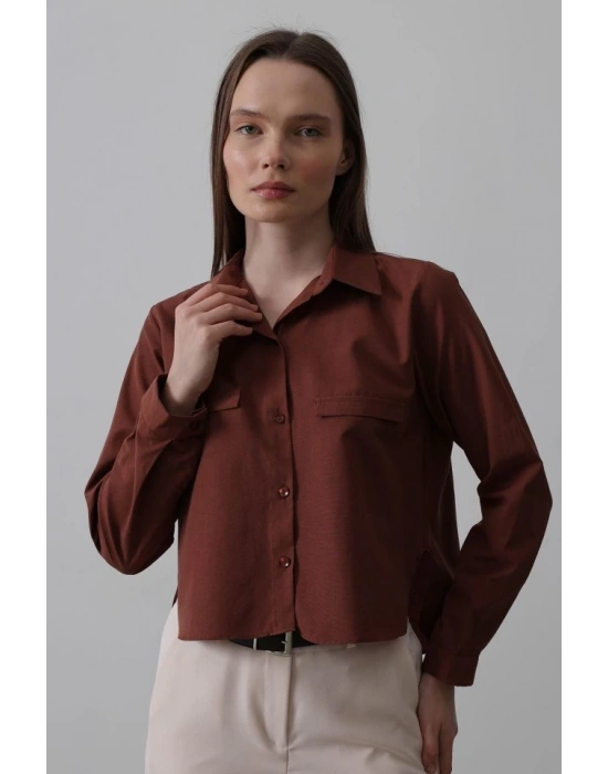 Cepli Uzun Kol Gömlek  Koyu Kahve