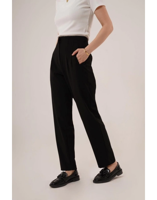 Çift Pens Detaylı iyah Pantolon