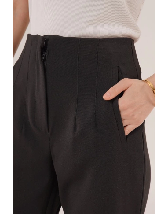 Çift Pens Detaylı iyah Pantolon