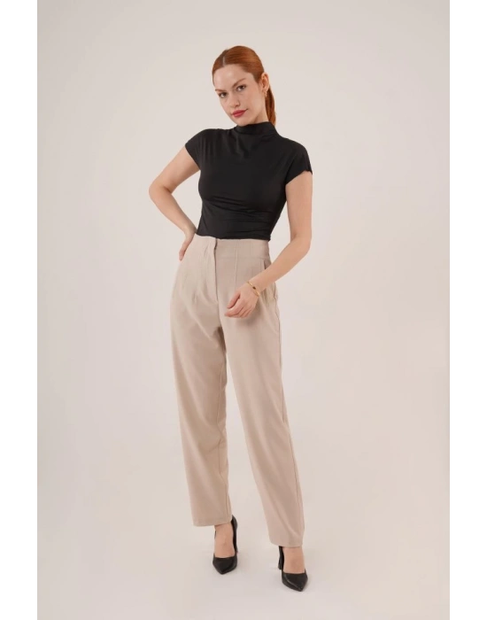Çift Pens Detaylı Krem Pantolon