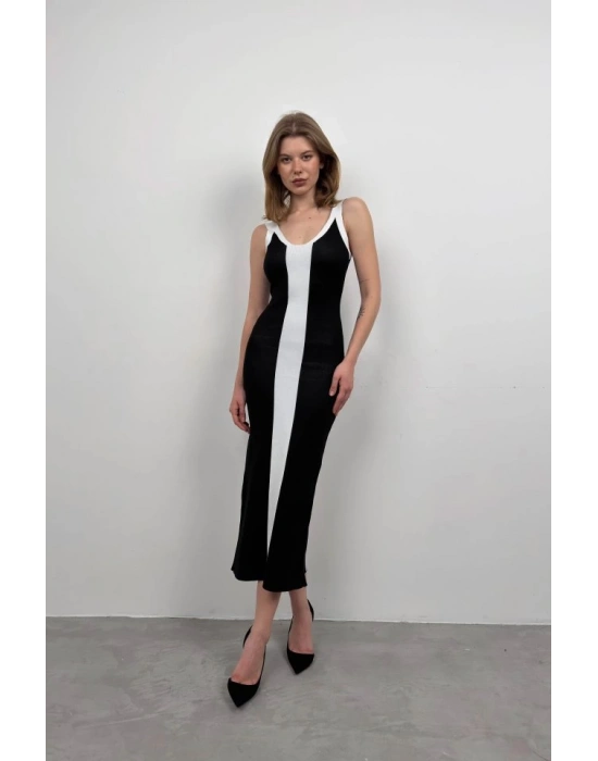 Çift Renk Yırtmaç Detay Elbise