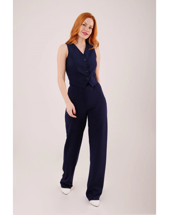 Cırt Kapama Detaylı acivert Pantolon