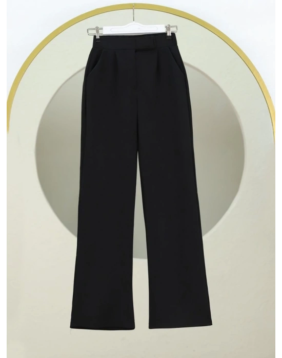Cırtlı Fermuarlı Palazzo Pantolon Siyah