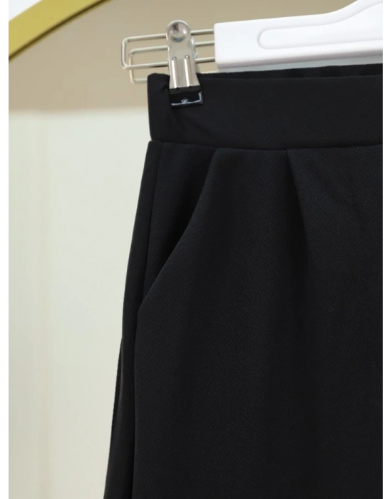 Cırtlı Fermuarlı Palazzo Pantolon Siyah