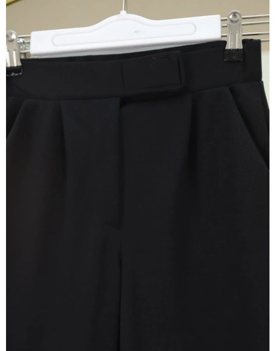 Cırtlı Fermuarlı Palazzo Pantolon Siyah