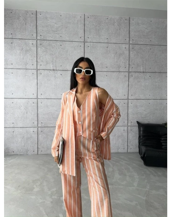 ÇİZGİİ CEKET KETEN  Orange