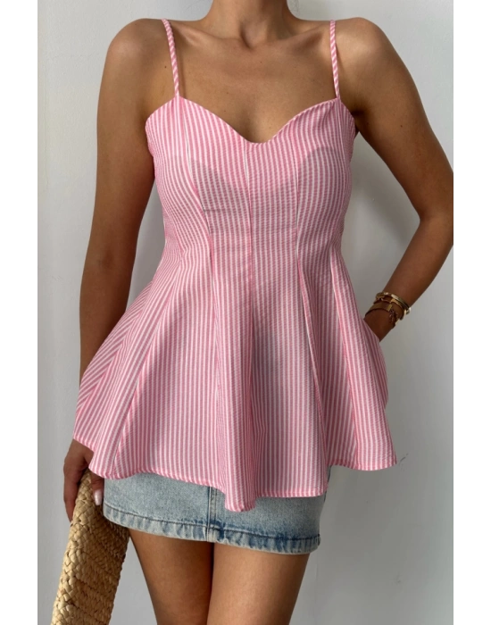 ÇİZGİİ GOFRE AKII PEN DETAYI BUZ  Pembe