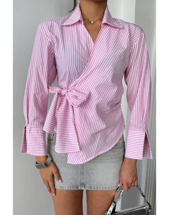 ÇİZGİİ POPİN KRUVAZE BAĞAMAI GÖMEK  Pembe