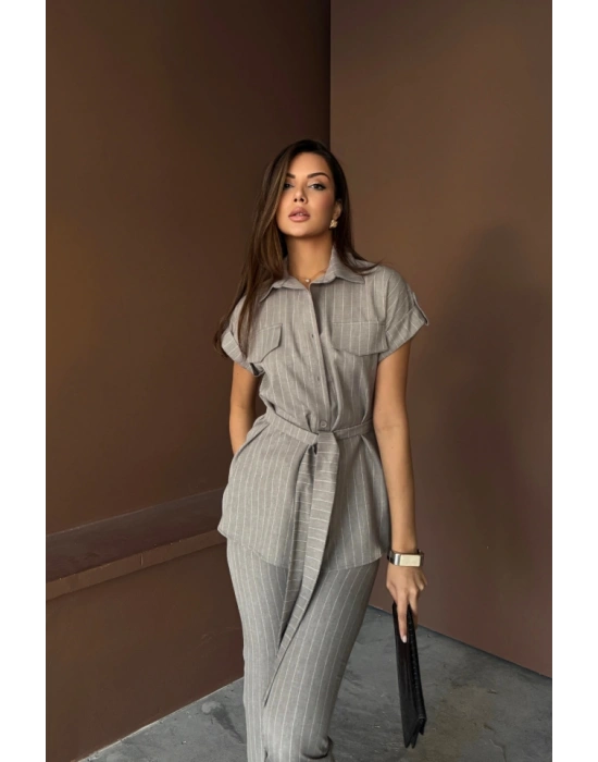 ÇİZGİİ POYVİSKON BUZ  PANTOON TAKI  Gri