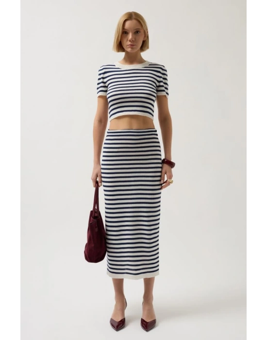 Çizgili Bisiklet Yaka Crop