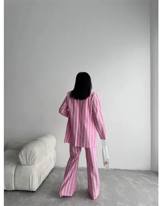 ÇİZGİLİ CEKET KETEN  Pembe