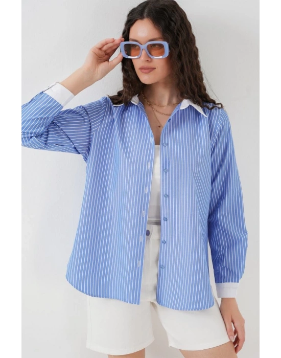 Çizgili Gömlek 20288  Mavi