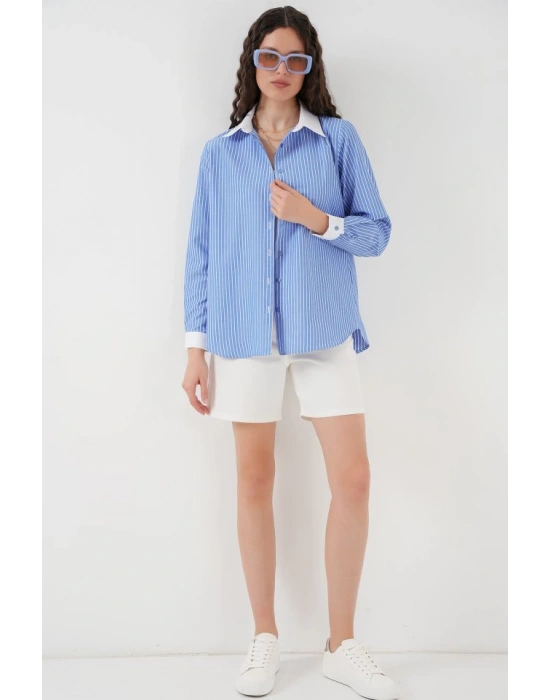 Çizgili Gömlek 20288  Mavi