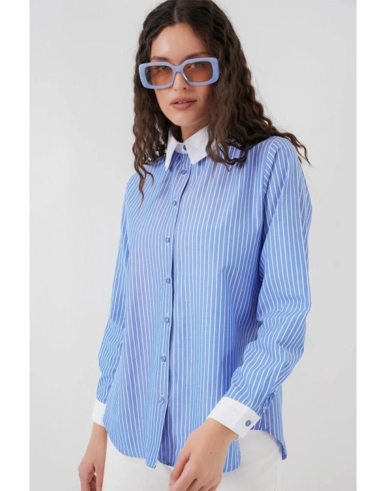 Çizgili Gömlek 20288  Mavi