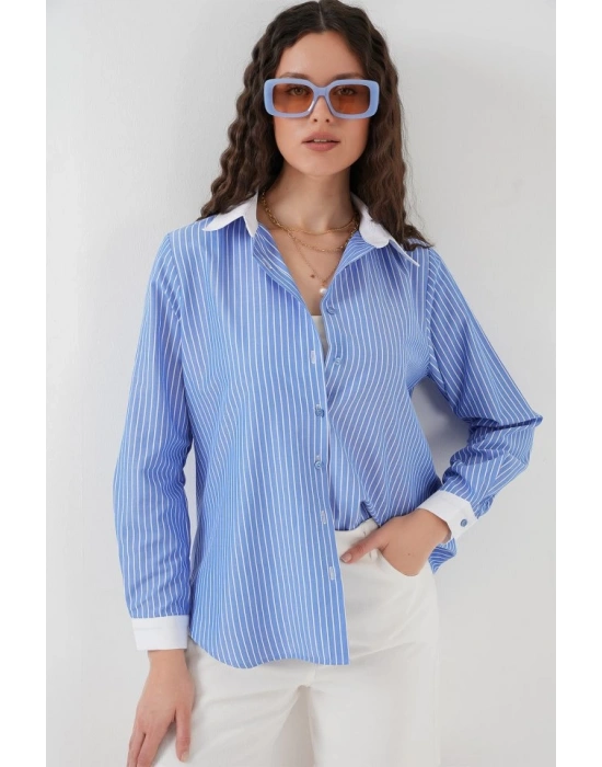 Çizgili Gömlek 20288  Mavi