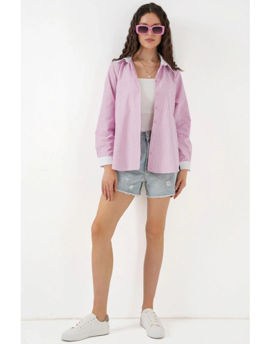 Çizgili Gömlek 20288  Pembe