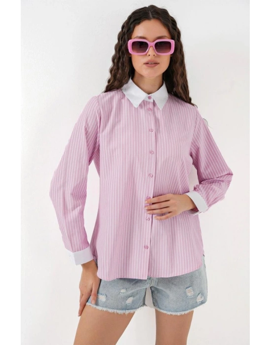 Çizgili Gömlek 20288  Pembe