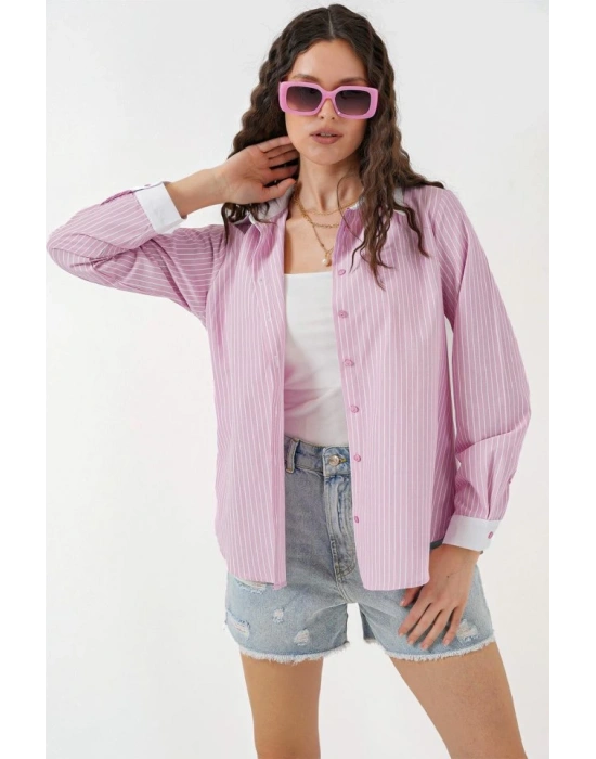 Çizgili Gömlek 20288  Pembe