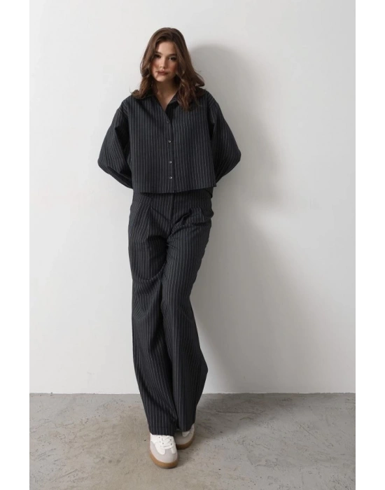Çizgili Gömlek Pantolon Takım  acivert