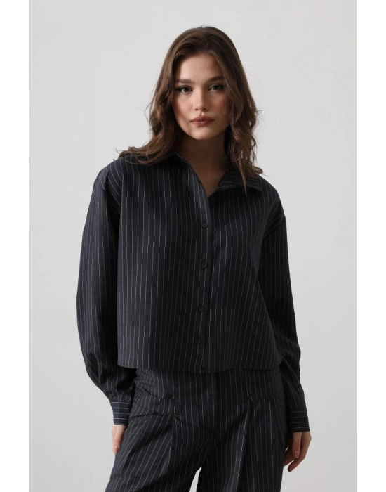 Çizgili Gömlek Pantolon Takım  acivert