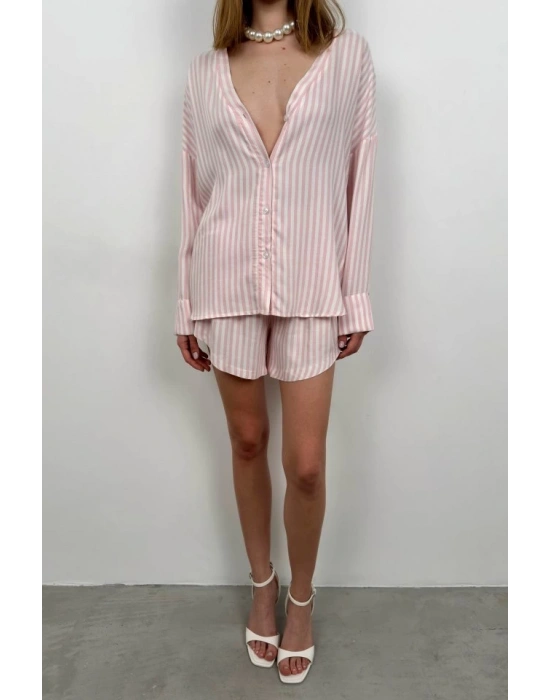 Çizgili Gömlek Şort Takım