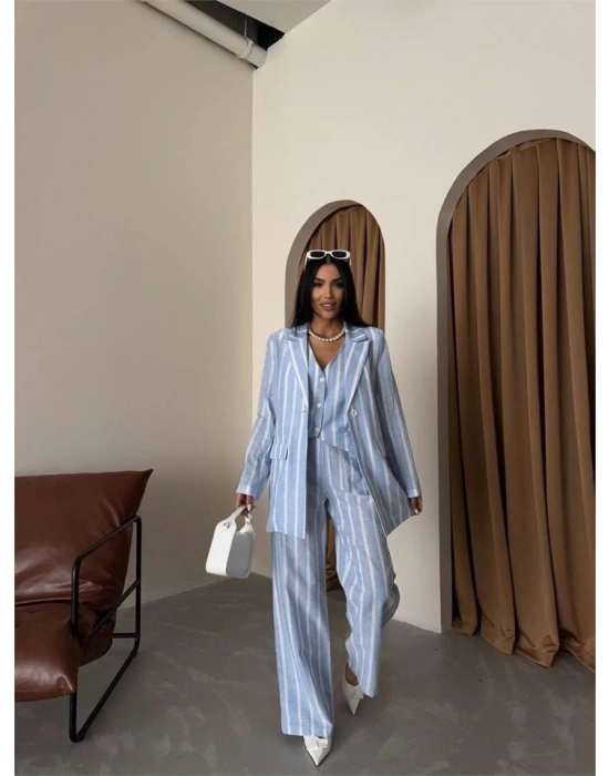 ÇİZGİLİ KETEN YELEKPANTOLON TAKI  avi