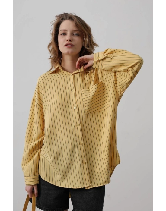 Çizgili Tek Cep Gömlek  Sarı