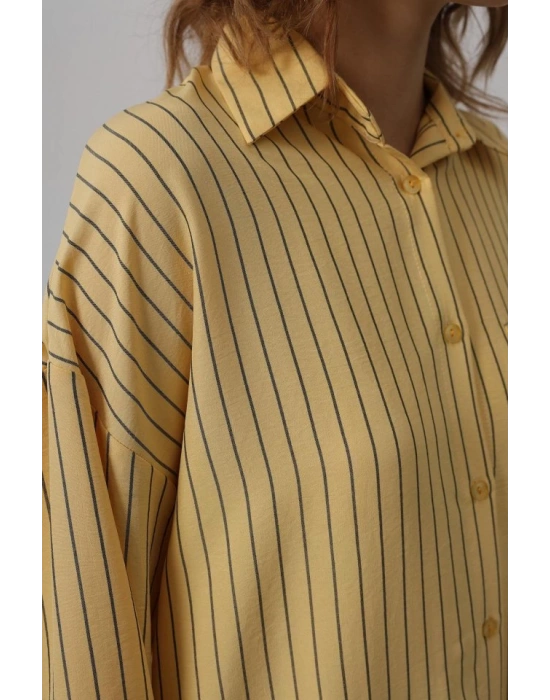 Çizgili Tek Cep Gömlek  Sarı