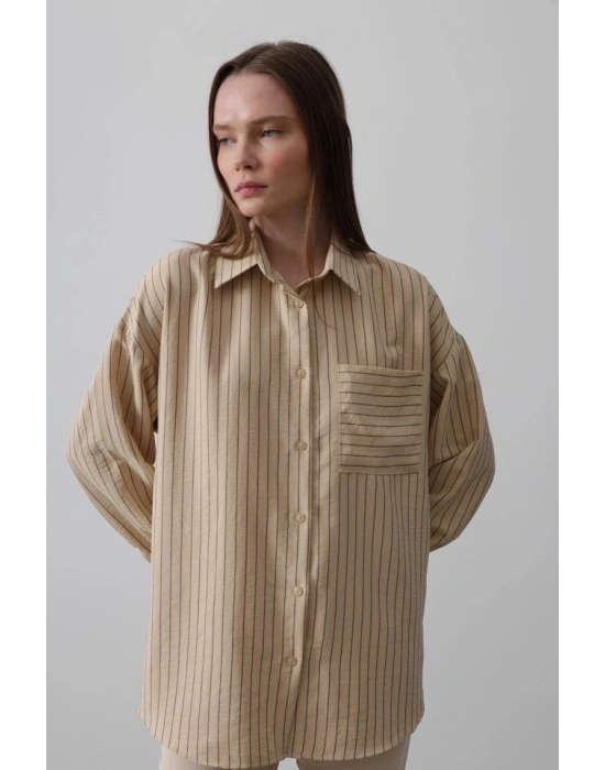 Çizgili Tek Cep Gömlek  Taş