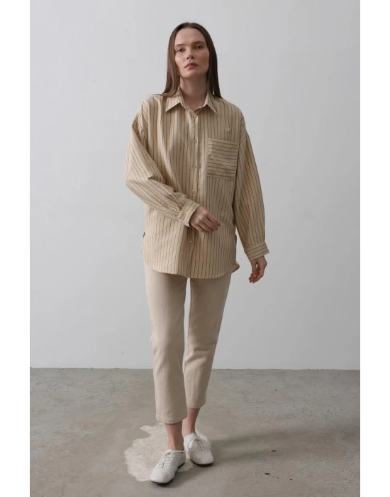 Çizgili Tek Cep Gömlek  Taş