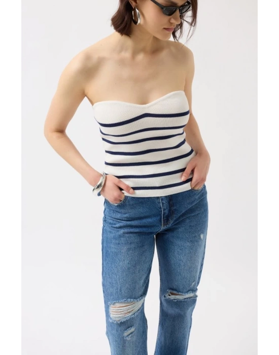Çizgili traplez Dokulu Bluz