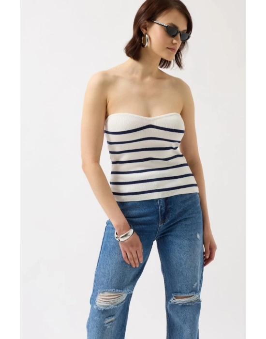 Çizgili traplez Dokulu Bluz