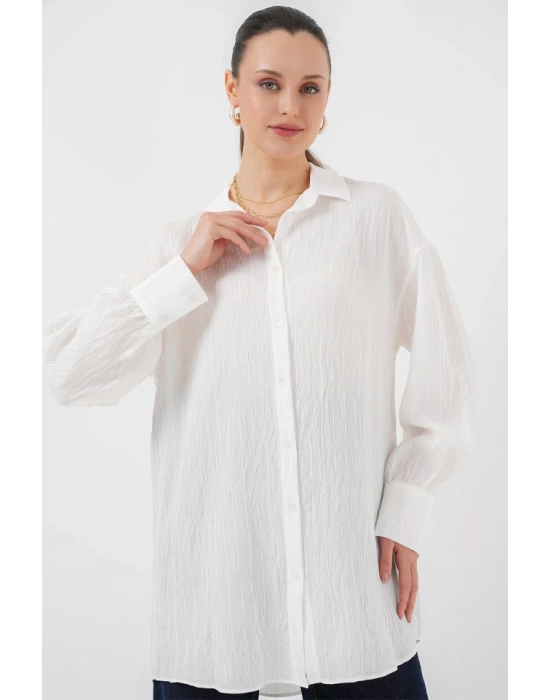 Çizgili Uzun Gömlek Tunik 5963  Beyaz