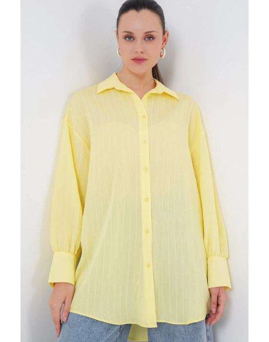 Çizgili Uzun Gömlek Tunik 5963  Sarı