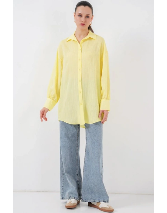 Çizgili Uzun Gömlek Tunik 5963  Sarı