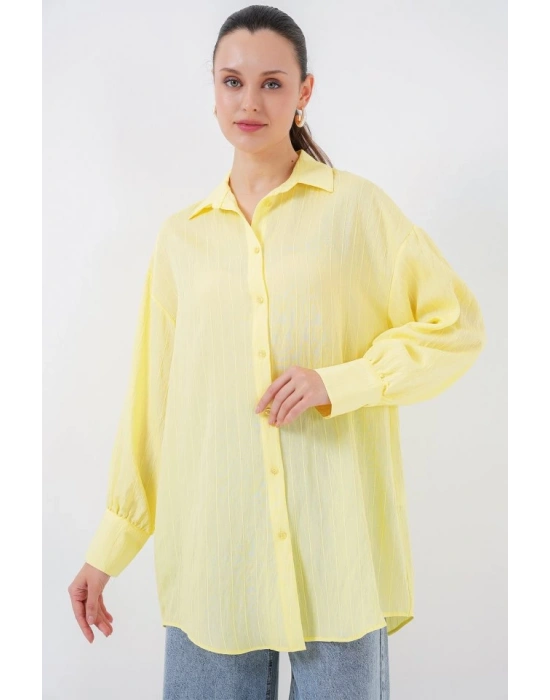 Çizgili Uzun Gömlek Tunik 5963  Sarı