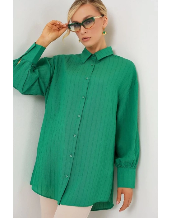 Çizgili Uzun Gömlek Tunik 5963  Yeşil