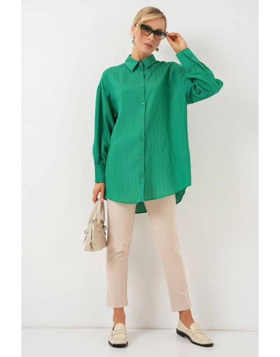 Çizgili Uzun Gömlek Tunik 5963  Yeşil
