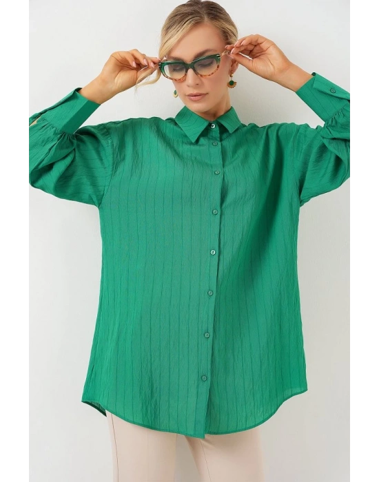 Çizgili Uzun Gömlek Tunik 5963  Yeşil