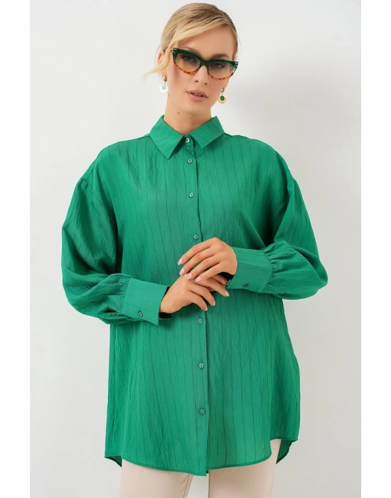 Çizgili Uzun Gömlek Tunik 5963  Yeşil