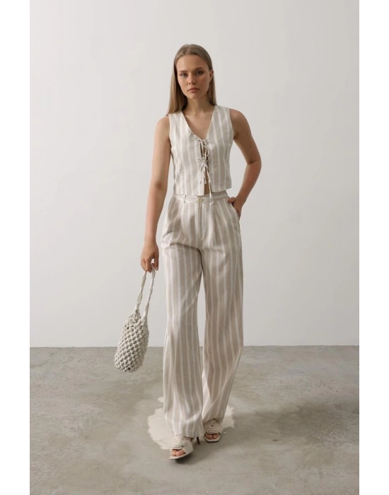 Çizgili Yelek Takım  BeyazTaş