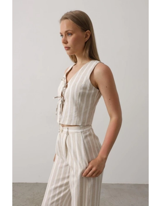 Çizgili Yelek Takım  BeyazTaş