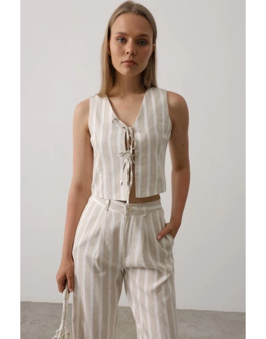 Çizgili Yelek Takım  BeyazTaş